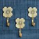 Golden Flower Brass Wall Hooks for Hanging - Pack of 3