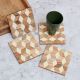 Cube Pattern Wooden Tea Coasters - Pack of 4