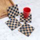 Blue and Brown Check Pattern Wooden Coasters - Pack of 4