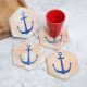 Handmade Wooden Coasters Engraved with Anchor - Pack of 4
