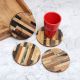 Circle Shaped Handmade Brown Wooden Coasters - Pack of 4