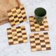 Brown Check Pattern Wooden Coasters - Pack of 4