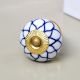 White Ceramic Blue Floral Knob for Cabinet