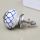 White Ceramic Blue Floral Knob for Cabinet