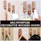 Wooden Self Adhesive Brown Wall Mounted Hooks