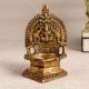 Vintage Brown Brass Gajalaxmi Oil Lamp for Prayer and Decor