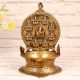 Vintage Brass Lakshmi Ganesha Oil Lamp in South Indian Art