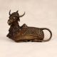 Handmade Sitting Nandi Brass Statue in Dark Finish for Decor
