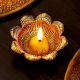 Open Flower Shape Aluminium Golden Diwali Diya For Mandir Decoration