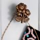 Modern Antique Rose With Branch Iron Wall Hooks-3 Pieces