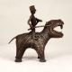 Handmade Vintage Brass Hippopotamus with Rider in Tribal Art