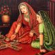 Vintage Canvas Painting of Three Lady Playing Chausar