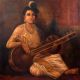 Hand Painted Canvas Oil Painting of Lady Playing Sitar