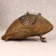 Handcrafted Vintage Brass Tribal Frog Statue with Jali Work