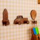 Wooden Adhesive Hot Air Balloon,Car And Rocket Shape Wall Hooks-Pack of 3