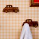 Natural Wooden Adhesive Car Design Wall Hooks-3 Pieces
