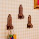 Natural Wooden Adhesive Rocket Shape Coat Wall Hook-Pack of 3