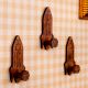 Natural Wooden Adhesive Rocket Shape Coat Wall Hook-Pack of 3
