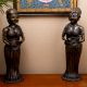 Handcrafted Dark Finish Brass Lady Statue in Tribal Art in Pair
