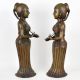 Handcrafted Dark Finish Brass Lady Statue in Tribal Art in Pair
