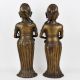 Handcrafted Dark Finish Brass Lady Statue in Tribal Art in Pair