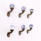 Blue Floral Ceramic Metal Wall Hooks With Antique Finish-Pack of 6