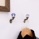 Blue Floral Ceramic Metal Wall Hooks With Antique Finish-Pack of 6