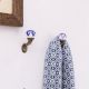 Blue Floral Ceramic Metal Wall Hooks With Antique Finish-Pack of 6