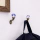 Blue Floral Ceramic Metal Wall Hooks With Antique Finish-Pack of 6