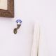 Blue Floral Ceramic Metal Wall Hooks With Antique Finish-Pack of 6