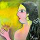 A Girl with a Flower Oil Canvas Painting by Artist Debayan Kundu 30 x 30 Inches
