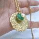 Big Hammered disc with emerald and pearl stone necklace, Handmade jewelry