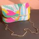 Tropical Vibes Hand-Beaded Sling Clutch with Gold Chain Strap | Multicolor Statement Bag