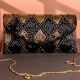 Midnight Glam Black & Gold Beaded Clutch with Scallop Detailing and Chain Strap | Elegant Party Sling Bag