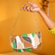 Earth Rhythm Abstract Beaded Clutch with Gold Chain Strap | Green, Brown & White Party Sling Bag