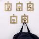 Golden Brass Framed Design Single Wall Hooks- Pack of 5