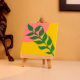 Bold Green Leaf Art on Yellow Pink Canvas