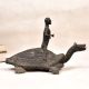 Handcrafted Vintage Folk Brass Turtle Statue with Rider for Decor