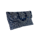 Handcrafted Velvet Beaded Clutch Bag with Chain Strap in Navy Blue Floral Design