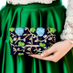 Velvet Beaded Clutch Bag with Gold Chain in Vibrant Floral Design