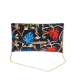 Cotton Embroidered Clutch Bag with Gold Chain in Vibrant Floral Design