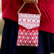 Red Cotton Phone Clutch Bag with Mirror Work and Gold Chain