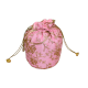 Handmade Pink Cotton Potli Bag with Beadwork and Gold Embroidery