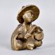 Brass Chinese Man Statue Playing Drum in Tribal Art for Decor