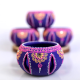Handmade Washable Terracotta Jali Round Diya Tealight T-Light Candle Holder - Purple - Set of 4