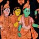 Glass Painting Of Rama Sita and Laxman in Yellow Colour