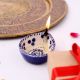 Handmade Blue and White Ceramic Diwali Diya For Mandir Decoration-Pack of 3