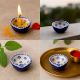 Pack of 3 Designer Blue and White Ceramic Diwali Diya For Temple Decoration