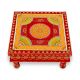 Handicraft Wooden Chourang Pooja Chowki Red and Yellow