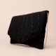 Noir Elegance Chevron Beaded Clutch with Chain Strap